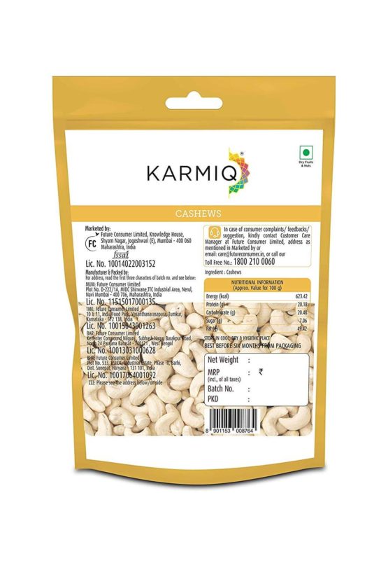 Karmiq Plain Whole Cashew Value Pack 100g 2